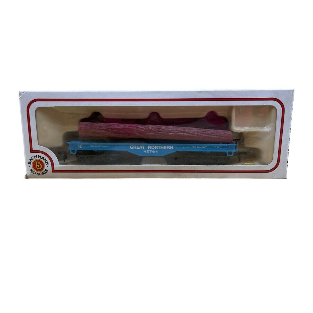Bachmann HO Scale Train 48' Flat Car w/ Logs, Great Northern, Blue #42764 in Box